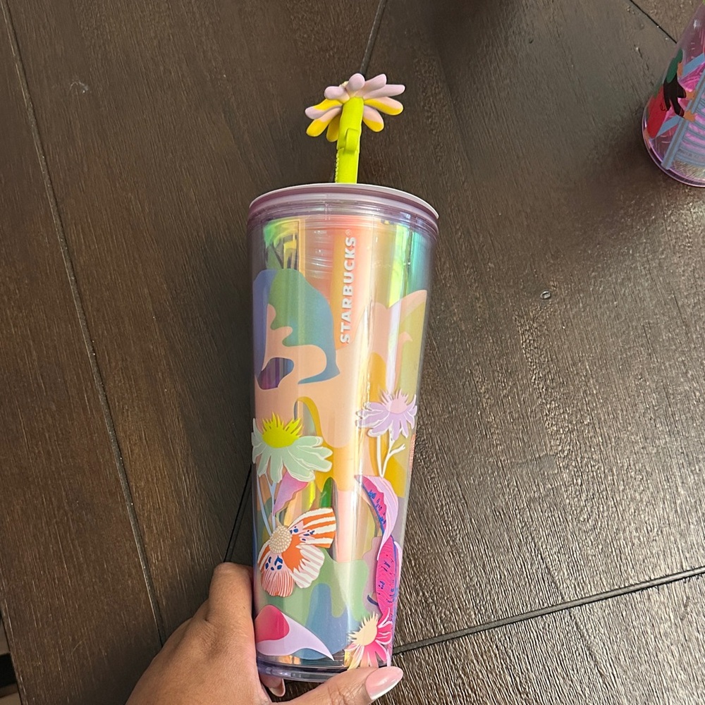 Starbucks Iridescent Floral Tumbler with Pink and Yellow Accents